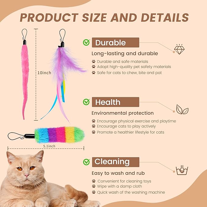 Interactive Cat Toys for Indoor Cats - Cat Ball Toy Attachment with Feather Toys and Worm Toys, Refills for Smart Exercise Cat Ball Tail