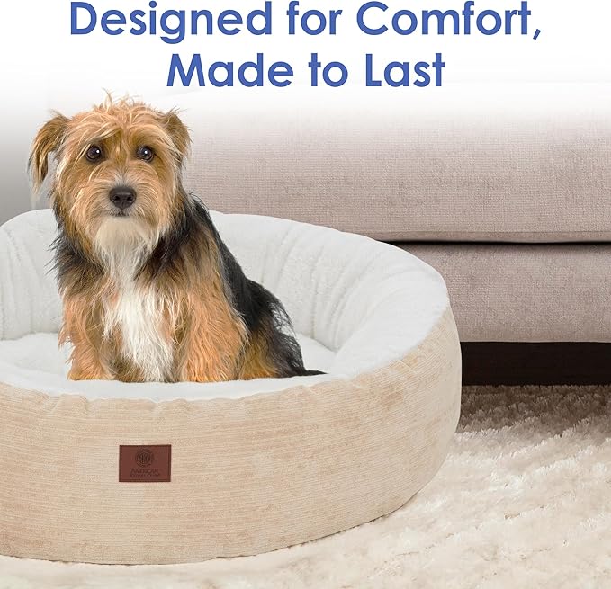 AMERICAN KENNEL CLUB 25" Mason Fabric Round Pet Bed - Stylish Washable Dog Bed with Non-Slip Bottom, Plush Sleeping Surface - for Cats, Medium Breeds