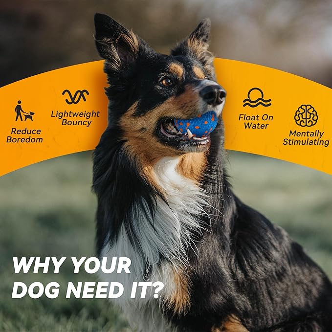 2Pcs Dog Balls, Tennis Balls for Dog Aggressive Chewers, for Large Medium Small Puppy, Training Catch&Fetch, Water Floats Toys, Blue