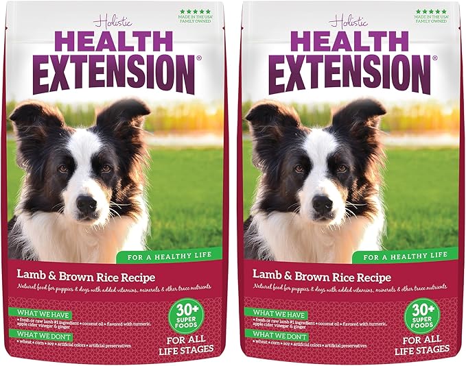 Health Extension Lamb & Brown Rice Dry Dog Food (4 lb / 1.81 kg) - Nutritious Free-Range Lamb Formula with Probiotics, Antioxidants & Omega 3 for Dogs with Sensitive Digestion (Pack of 2)
