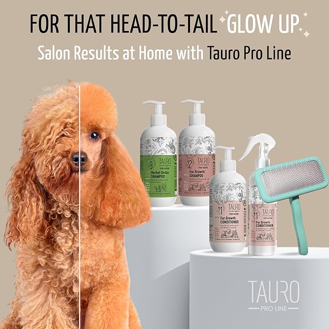 Tauro Pro Line Wooden Deshedding Dog Brush for Long Goldendoodle, Labradoodle & Poodle Hair - Mint Slicker Brush for Dog & Cat Grooming - Rectangular Flexible Cushion & Non-Slip Grip, L