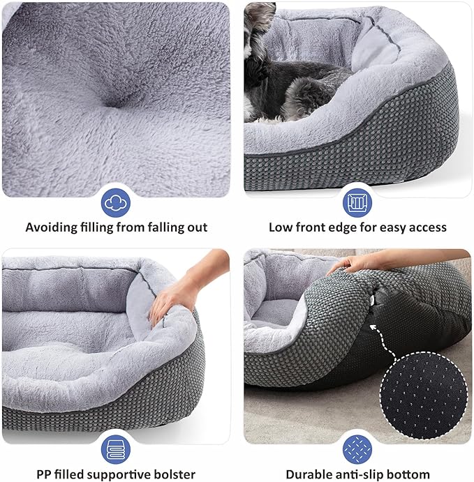 INVENHO Small Dog Bed for Small Dogs, Cat Beds for Indoor Cats Washable, Orthopedic Dog Bed, Warming Soft Calming Sleeping Puppy Bed Durable Pet Bed with Anti-Slip Bottom S(20"x19"x6")