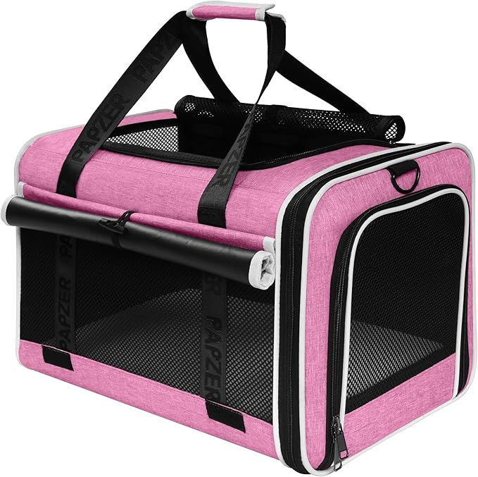 Top Loading Medium Cat Carrier with Privacy Curtain, Delta Approved TSA Pet Travel Crate Suitcase Luggage Sleeve, Soft-Sided Dog Kennel Bag 18x11x11 United Airline Approved Under Seat Pink