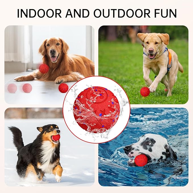 Smart Interactive Dog Toy, Automatic Moving, Bouncing and Stimulation, Silent Foam Material, IP54 Waterproof Rating, Active Rolling,Dog Ball for Medium and Large Dogs,Dog Birthday (Red)