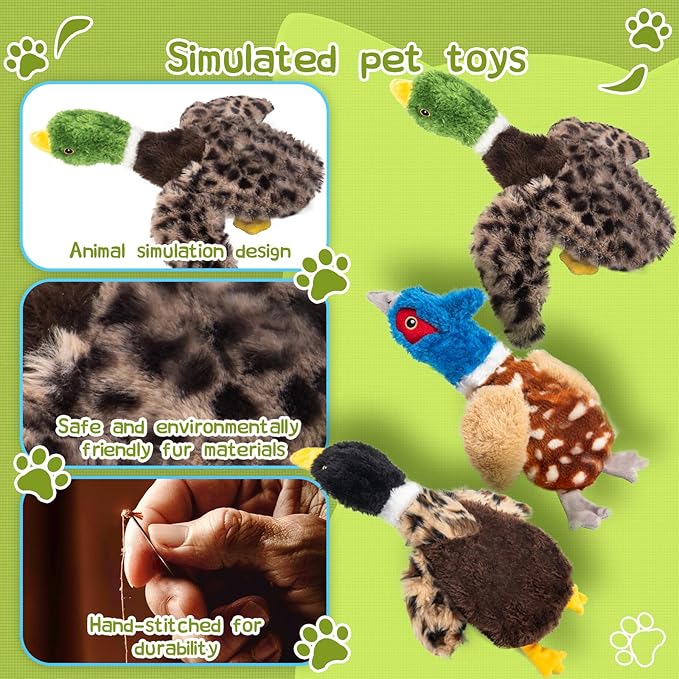 Dog Squeaky Toy Set – 3-Pack Durable Plush Chicken, Pheasant, Goose for Small and Medium Dogs – Soft Bird Chew Toys with Crinkle Sound for Puppy Play, Interactive Training