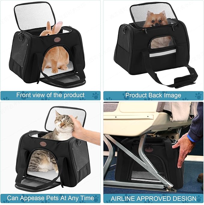 Cat Carrier Dog Carrier Pet Carriers for Medium Small Cats Dogs Puppies up to 15 Lbs,TSA Airline Approved Small Dog Cat Carriers Soft Sided,Collapsible Travel Puppy Carrier (Black, Medium)