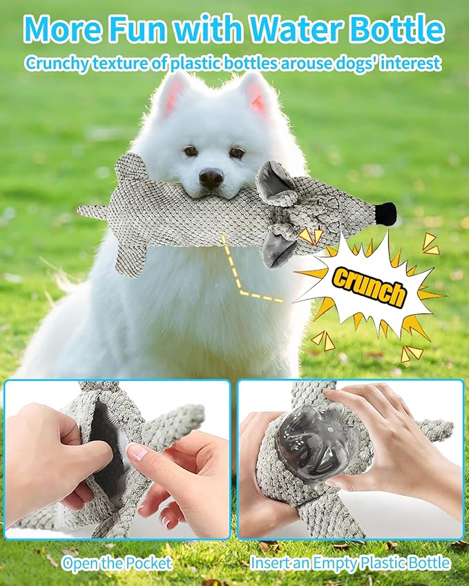 Dog Toys, Squeaky Plush No Stuffing Crinkle Dog Toy for Small Medium Large Dogs, Interactive Puppy Teething Water Bottle Dog Chew Toy