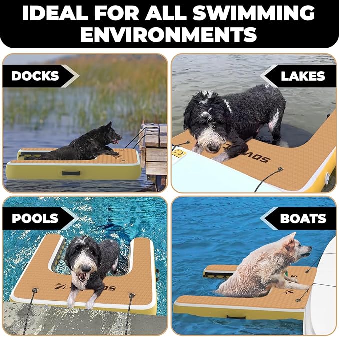Inflatable Floating Dock for Lakes - (6' x 8’ and Dog Dock) - Large Floating Platform Lake Mat - Dog Water Ramp - Deck Floating Pad for Boats
