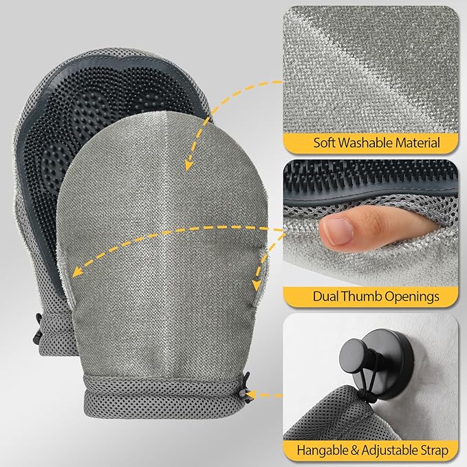 LIANZIMAU Double Sided Pet Hair Removal Glove for Dog Cat Electrostatic Gloves Pet Hair for Furniture Clothes Sofa - Reusable with Thumb Holes and Adjustable Cuff-1 PCS