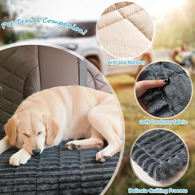 Dog Car Seat Cover for Back Seat, Dog Bed for Car, Fit for Backseat Extenders, Car Seat Protector, Nonslip Soft Durable for Cars Trucks and SUVs (Dark Gray, 24.8"*54")