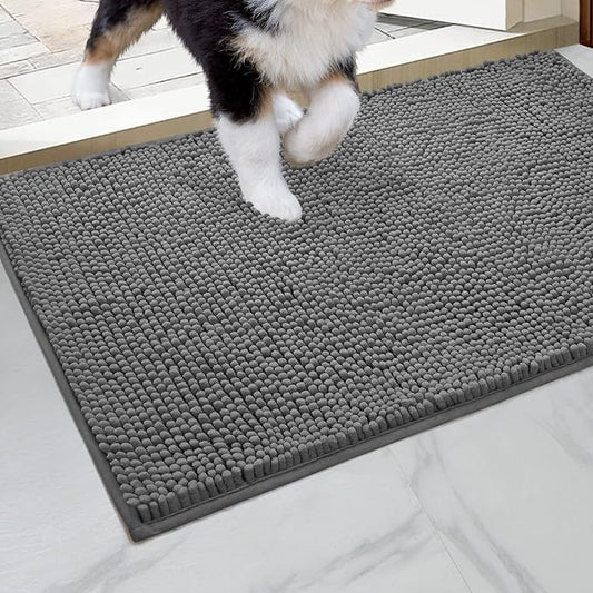 HOMEIDEAS Doormat Indoor Entrance, 32"x20", Highly Absorbent Chenille Muddy Dog Washable Non Slip Front Welcome Door Floor Mat for Entryway, Grey