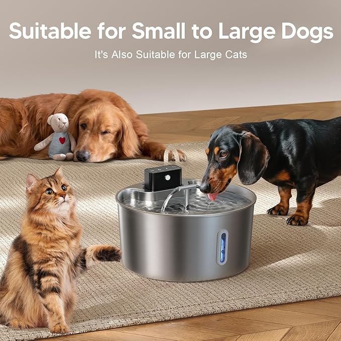 Dog Water Fountain,Automatic Water Dispenser for Dogs,236oz/1.8Gal/7L Wireless Stainless Steel Pet Water Fountains,Battery Operated Cat Water Dispenser with Ultra-Silence Pump
