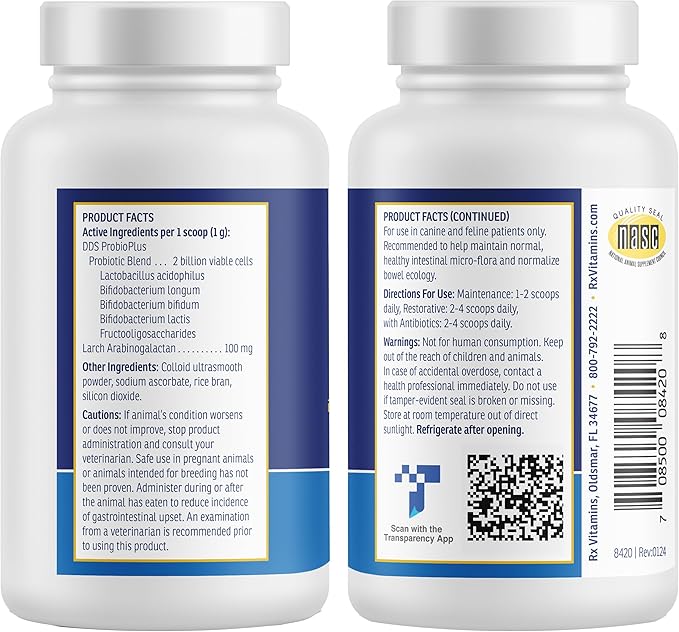 Rx Vitamins Rx Biotic - Probiotic Powder for Dogs and Cats - Cat Digestive Support & Probiotic for Dogs Gut Health - Dog Probiotics for Digestive Health - 1.25oz