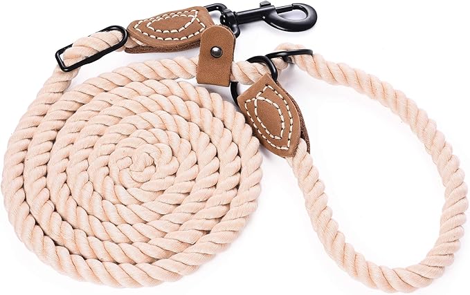 Mile High Life Hands Free Dog Leash, Crossbody Waist Leash with Genuine Leather Connection, Multifunctional Adjustable Slip Lead for Dog Walking Running (Light Brown, 8FT)