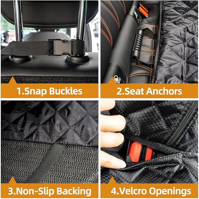 Dog Car Seat Cover for Back Seat, Dog Seat Covers Pet Rear Seat Cover, Waterproof Car Bench Seat Protector, Interior Backseat Covers Mat for Cars, SUVs and Vans (Black, 52"x48")