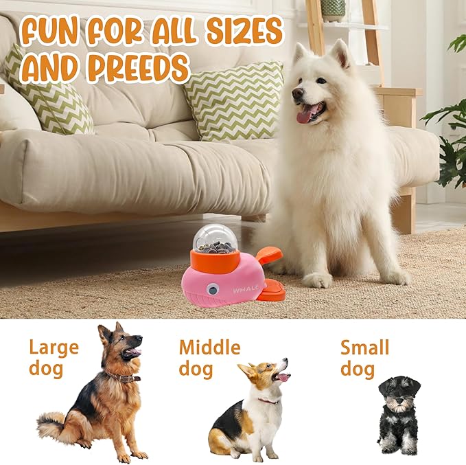 Interactive Treat Dispenser Dog Toy, Whale Puzzle Treat Toy for Small Large Smart Cats Dogs IQ Training and Mental Stimulation, Enrichment Slow Food Snacks Feeder with 1 Sticker for Pets -Pink