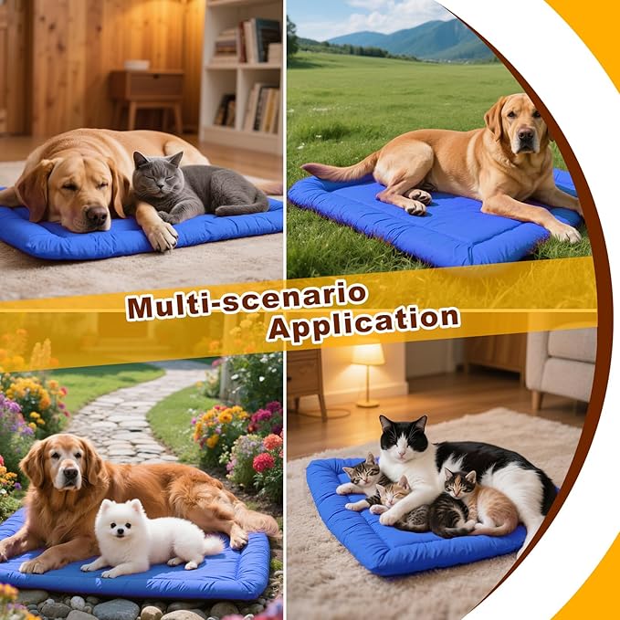 Foldable Waterproof Outdoor Dog Bed - Portable Roll Up Pet Mat for Patio, Crate & Travel, Pet Bed for Small to Medium Dogs, Indoor & Outdoor Use (Blue)