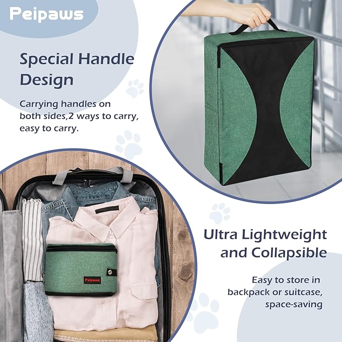 Portable Cat Travel Litter Box. Zipped Lid, Collapsible Litter Box for Cats. No Leakage, No Smell. Easy to Carry. Used for Hotels, Camping, Car (Green, M)