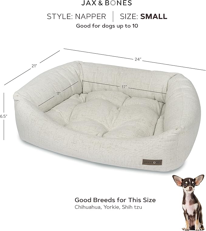 Jax & Bones Dog Napper - Machine Washable Shag Bed for Dogs - Extra Heavy Duty Bolstered Sides - Small White Dog Mat | 24 x 21 Inches