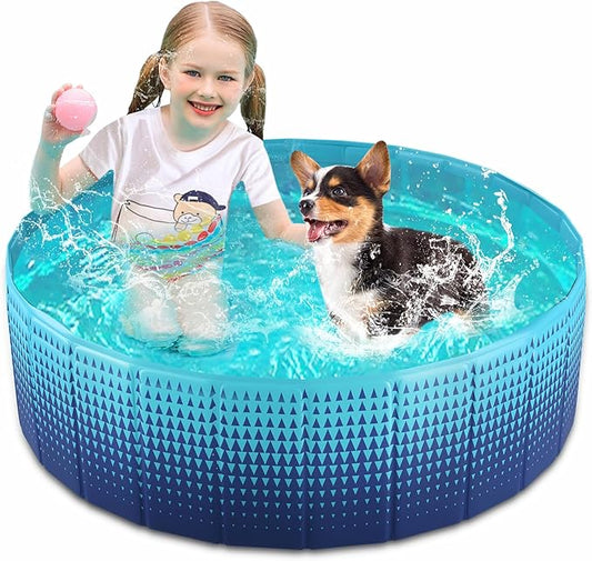Jasonwell Foldable Dog Kiddie Pool - Hard Plastic Kids Paddling Pool Toddler Baby Swimming Pools for Backyard Collapsible Whelping Box Pet Doggie Cats Wading Pools Bathtub for Puppy Large Dogs 40In