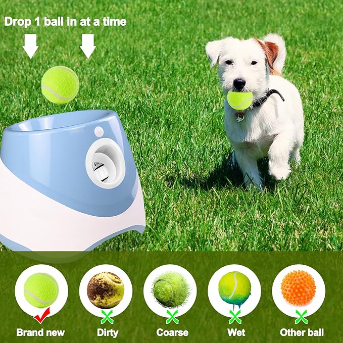 Automatic Ball Launcher for Dogs - Interactive with 6 Mini Tennis Balls (Blue)