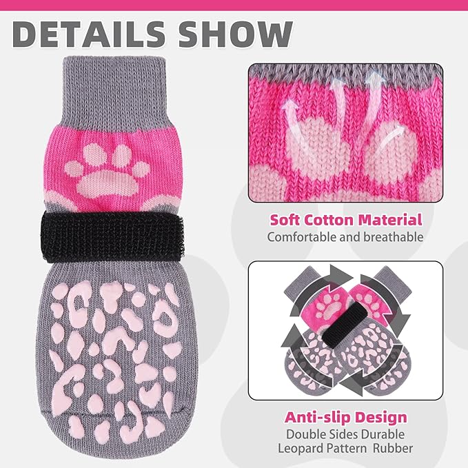 KOOLTAIL Dog Socks for Hot/Cold Pavement to Prevent Licking Paws Scratching,Anti Slip Pet Boots&Paw Protector for Hardwood Floor,Traction Control Grip Booties for Small Medium Large Senior Dogs PinkXS