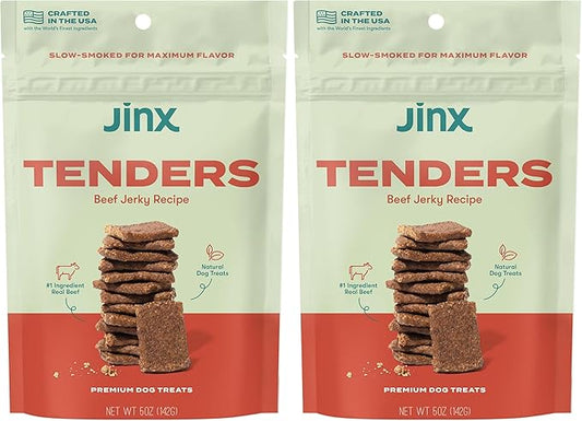 Jinx Tenders Beef Jerky Dog Treats, All Natural Ingredients, Soft and Chewy, Low-Calorie, Slow-Smoked Beef & Liver, No Fillers, 5oz (Pack of 2)