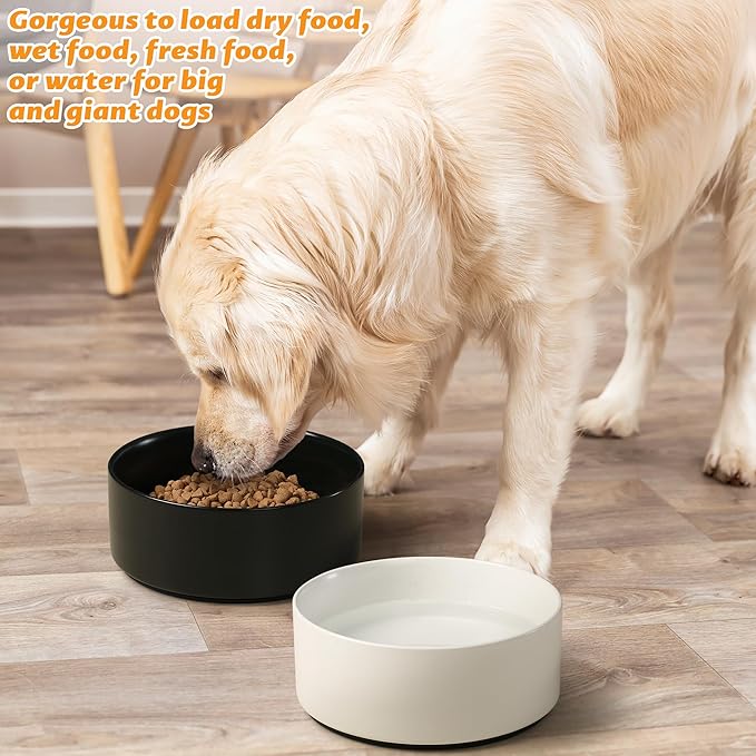 Large Dog Bowls, Non Slip Heavy Ceramic Dog Food and Water Bowl with Silicone Base, 8" Pet Feeding Bowl for Small, Medium, and Big Dogs (Black, 8 Inches)