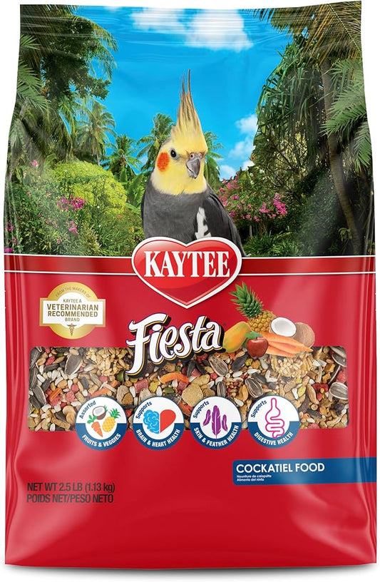 Kaytee Fiesta Cockatiel Food, Nutritious and Fun Blend, Supports Skin, Feather, Digestion, Brain and Heart Health, 2.5 pounds