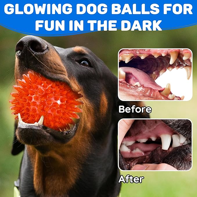 6 Pack 3.5" Light Up Squeaky Dog Toy Balls, Spiky Dog Balls for Small,Medium Large Dogs
