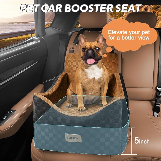 JOEJOY Elevated Dog Car Seat for Small/Medium Dogs up to 35 lbs, Memory Foam Pet Booster Seat with Detachable Washable Cover, Portable Travel-Safe Bed for Cars with Safety Belts and Storage Pockets