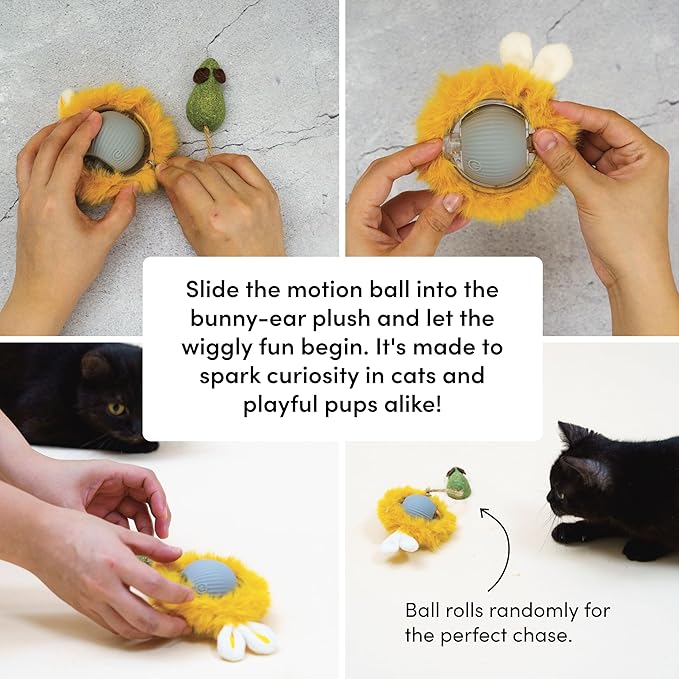 Pounce Mat Interactive Cat Toy – Indoor Hunting Game by Paw Paw | Hide & Seek Moving Ball, Motion-Activated Rolling Ball with Bunny Ears & Mouse Tail, 2-in-1 Play Mat