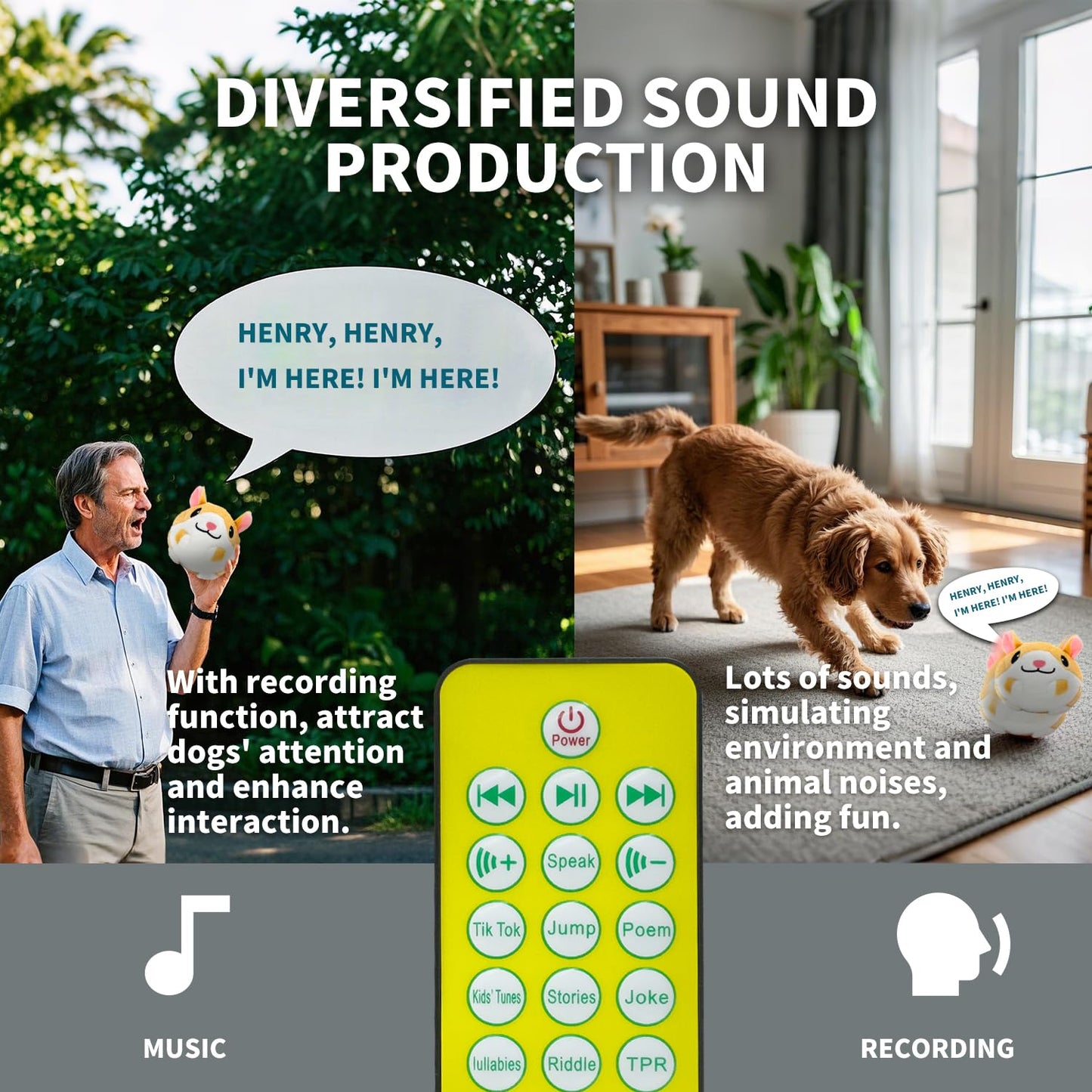 Bonbonpaws Interactive Dog Ball - Active Moving Pet Plush Toy for Dogs, Dog Chew Toys for Small/Medium/Large Dogs