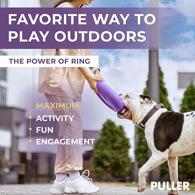 COLLAR Puller Outdoor Ring Toy - Fetch & Tug of War for Small Medium Large Dogs - Ball & Soft Frisbee Alt - Outside Yard Toys - Agility Jumps Tool