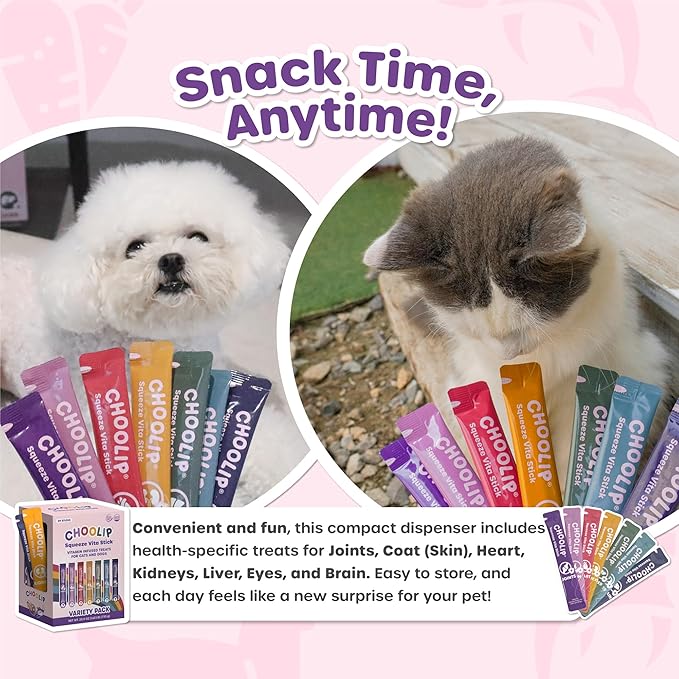 Grab & Go Squeeze Vita Stick Lickable Treats for Dogs & Cats. 49 Variety Support Sticks with Essential multivitamins. Soft and Tasty Paste for All Life Stages