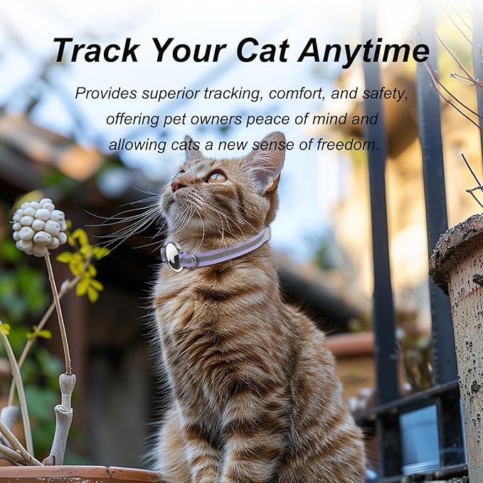 AirTag Cat Collar, Ultra Elastic Cat Tracker Collar with Apple Air Tag Holder, [Lightweight][Scratch Resistant] Stepless Adjustable GPS Pet Collar for Cats Kittens [Purple]
