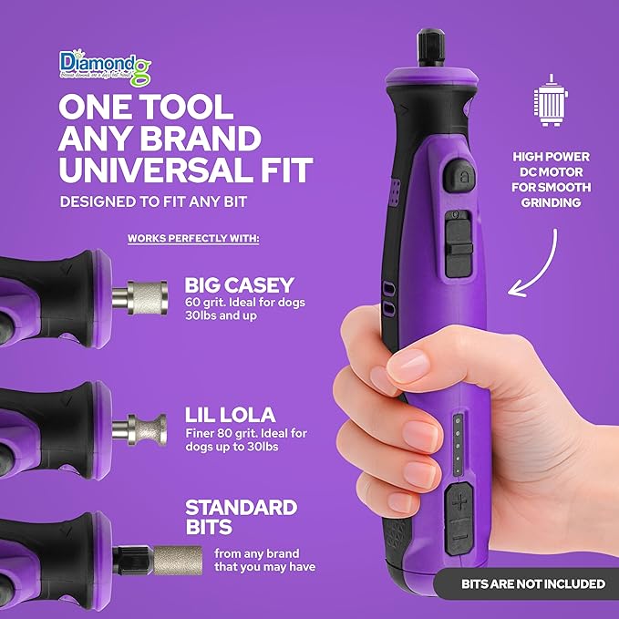 Diamondg Cordless Dog Nail Grinder with Quiet Sound & LED Tip for Large & Small Dogs, 4hrs. Runtime - Electric Dog Nail Trimmer, Heavy Duty Rotary Tool Alternative to Toenail Clippers & Filers