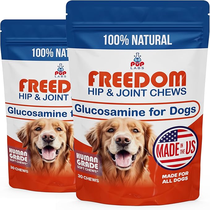 Freedom Joint Chews, Dog Glucosamine Packed with Super Nutrients, Delicious Hip and Joint Chews for Dogs, Pain Relief for Dog Joints to Keep Your Pup Happy and Active, Made in USA, 2-Pack