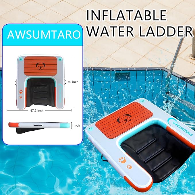 Inflatable Dock, Load-Bearing 200 pounds, Dog pet ramp, Suitable for Swimming Pools, Boat Docks, Lakes, Beach use Water Sports Platform.