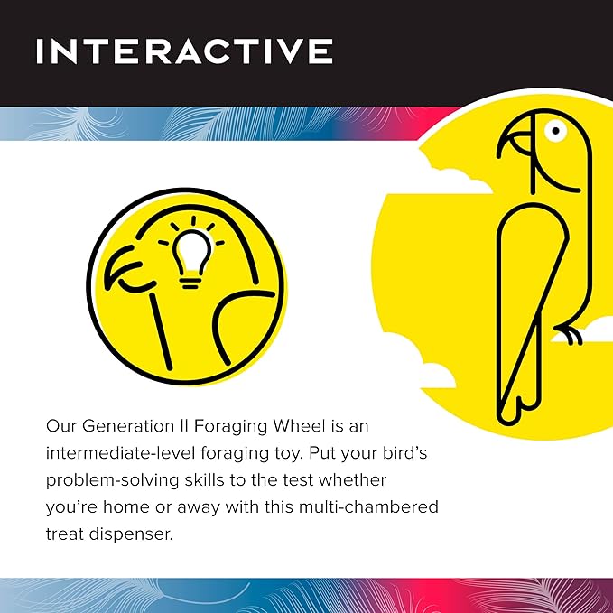 Featherland Paradise - Creative Foraging Systems Bird Cage Feeder (Gen II) - Extra Large- Intermediate Level Foraging Wheel - Interactive Bird Feeder for Large Birds