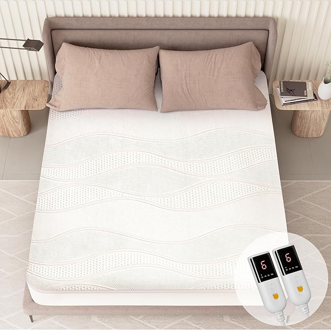 Heated Mattress Pad King Size-Dual Controllers Electric Mattress Pad with Deep Pocket,6 Heat Settings & 2-10 Auto Shut Off Electric Bed Warmer,ETL Certified,Machine Washable,(White)