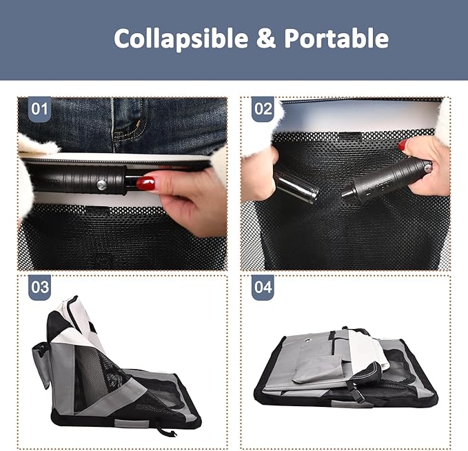 JESPET Soft Dog Crates Kennel for Pets, 3 Door Soft Sided Folding Travel Pet Carrier with Straps and Fleece Mat for Dogs, Cats(7-Light Grey, Small(24" L x 16.5" W x 16.5" H))