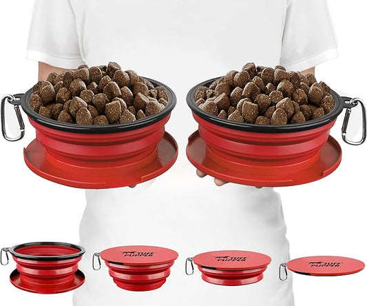Tuff Pupper SuperBigSlurp Collapsible Dog Bowls | Two Pack Bowls | Extra Large Capacity | Portable, Food Safe, Odorless | Non-Toxic Silicone [Two Pack Red Bowls 40oz]