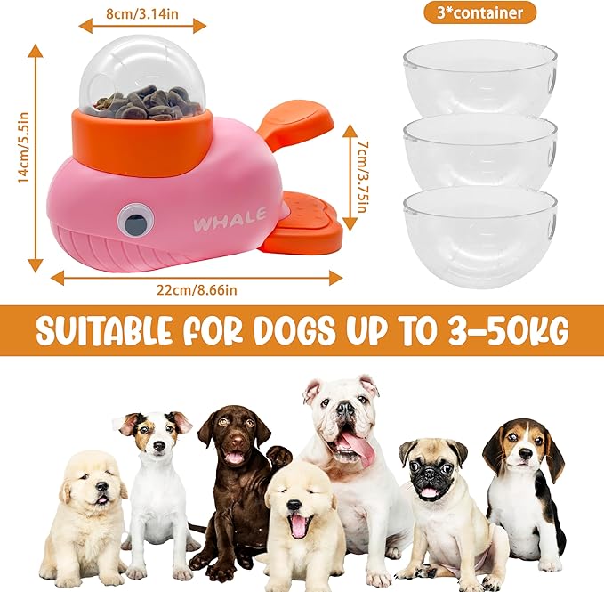 Interactive Treat Dispenser Dog Toy, Whale Puzzle Treat Toy for Small Large Smart Cats Dogs IQ Training and Mental Stimulation, Enrichment Slow Food Snacks Feeder with 1 Sticker for Pets -Pink