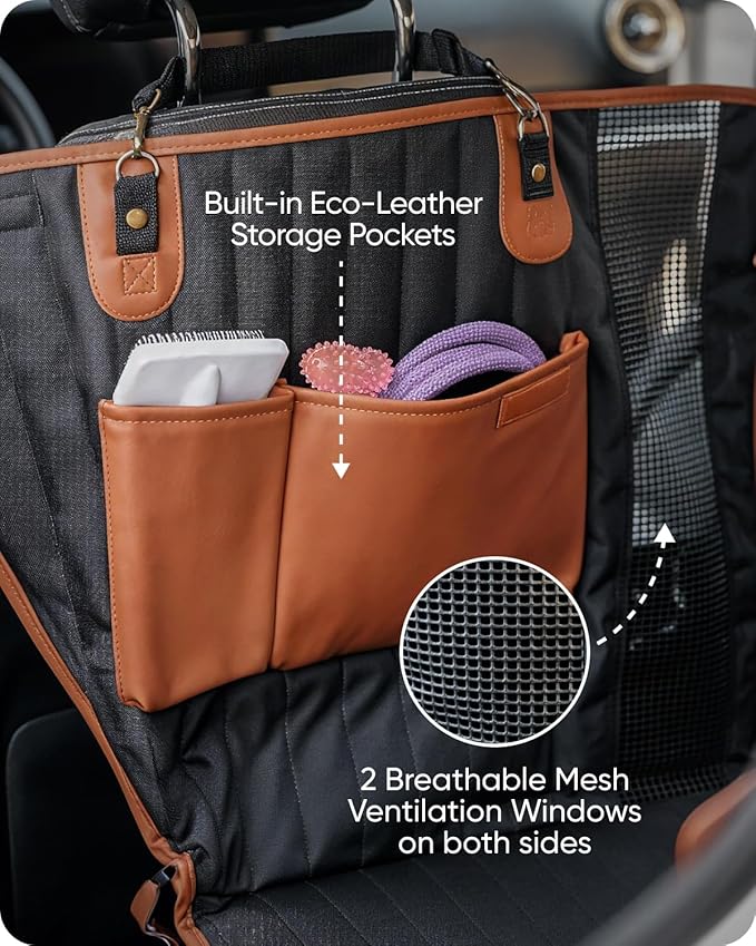 Hard Bottom Car Seat Cover for Dogs | Back Extender for Dogs | Hammock for Car Hard Bottom | Car Cover Back | Dog Seat Cover with 2 Mesh Ventilation Window Black