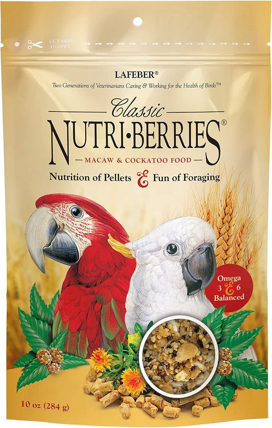 LAFEBER'S Classic Nutri-Berries Pet Bird Food, Made with Non-GMO and Human-Grade Ingredients, for Macaws and Cockatoos, 10 oz