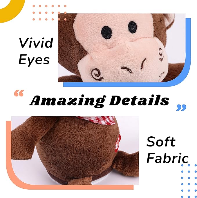 Hopearl Talking Monkey Repeats What You Say Nodding Electric Interactive Animated Toy Speaking Plush Buddy Birthday Festival for Toddlers, 6.5''