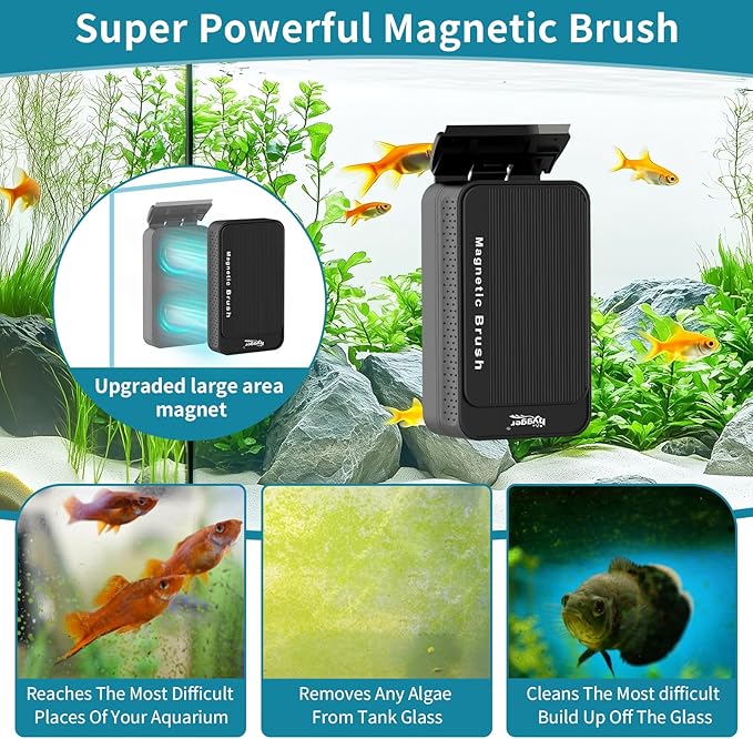 hygger Aquarium Magnet Glass Cleaner, Magnetic Fish Tank Cleaner with 2 Blades for Glass and Acrylic Aquariums, Aquarium Algae Scraper with Super Strong Magnet for Tank Thickness Up to 0.2 Inch (S)