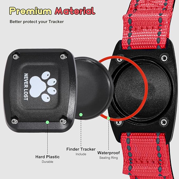 GPS Dog Collar Tracker 2-in-1,Reflective Waterproof Adjustable Pet Collar,iOS-Only,Ideal for Dog Tracking pet Tracker,for Small to Large Dogs,Real-Time Tracking,No Monthly Fees(Red,Small)
