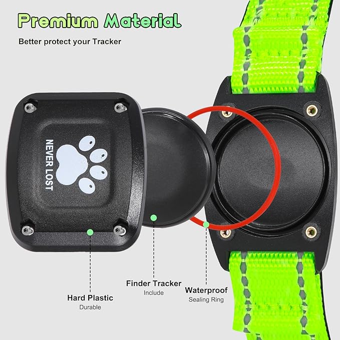 GPS Dog Collar Tracker 2-in-1,Reflective Waterproof Adjustable Pet Collar,iOS-Only,Ideal for Dog Tracking pet Tracker,for Small to Large Dogs,Real-Time Tracking,No Monthly Fees(Green,Large)